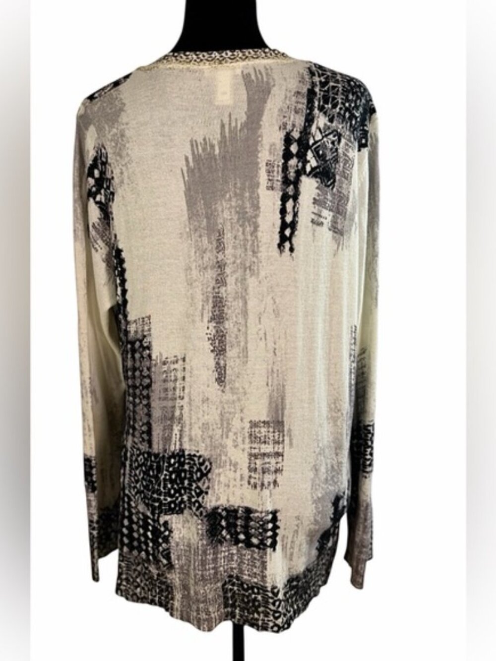 Chico’s Abstract Animal Print Cardigan Metallic Trim Size 2 L - Picture 7 of 9